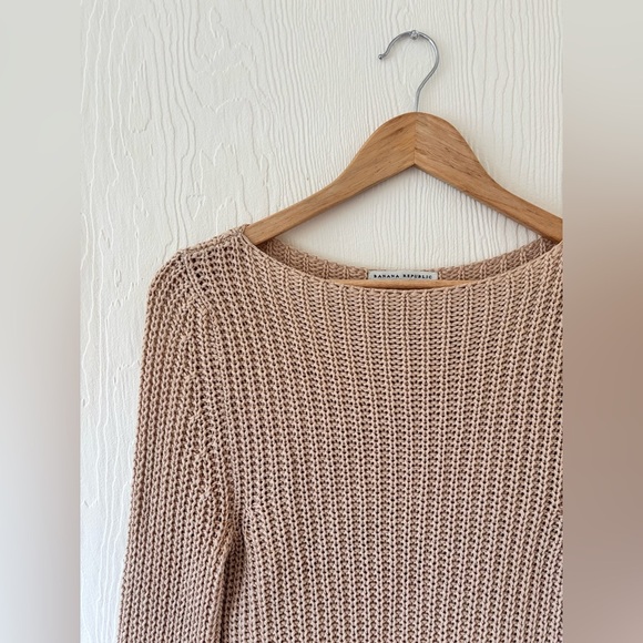 Banana Republic Cream Knit Crochet Woven Long Bell Sleeve Sweater Jumper Top - Picture 5 of 8